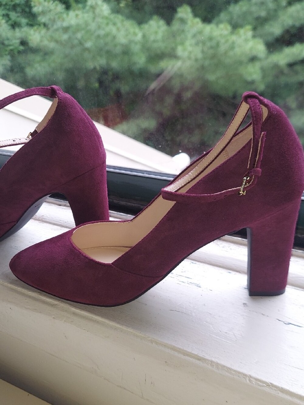 Cole Haan Wine Suede Ankle Strap Block Heel Rubber Sole Cushioned Insole Size 10 - Picture 8 of 15